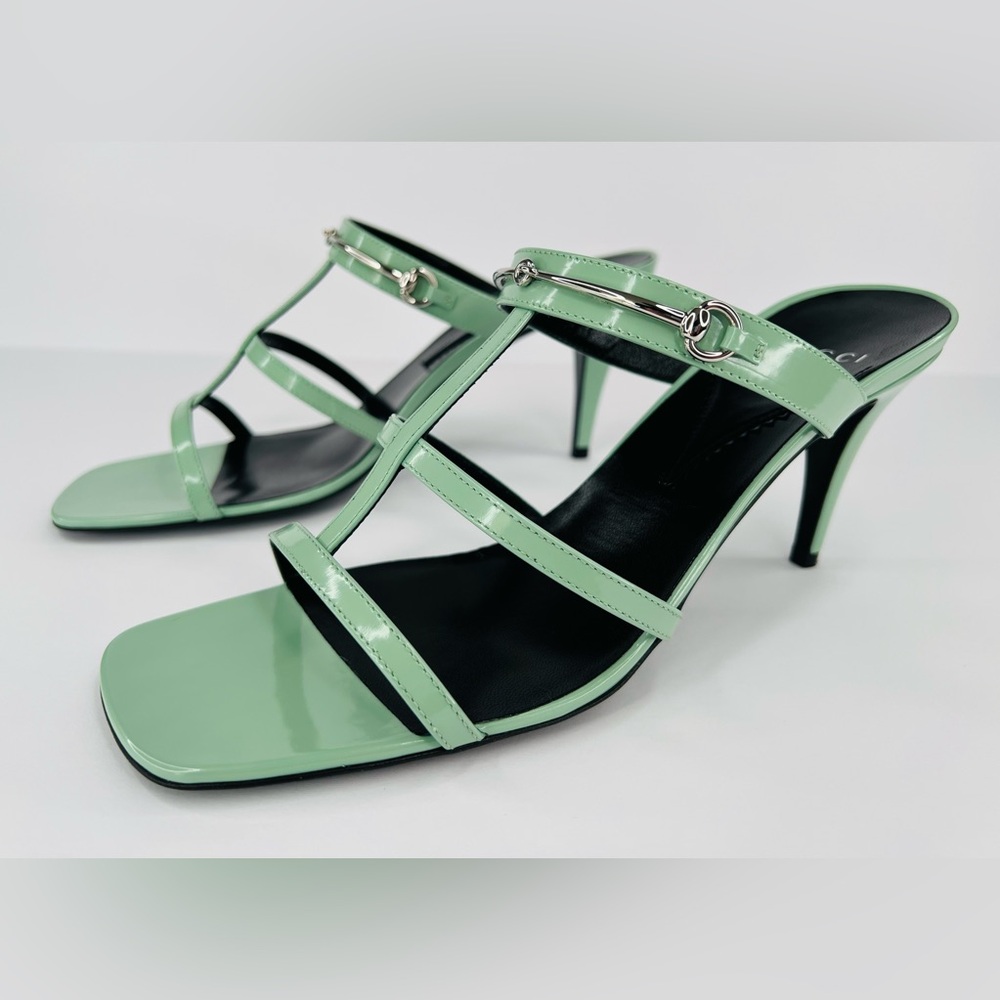 Gucci Pacific Green Glossy Leather Horsebit Heel Mule Sandals Size EU 39.5 - Picture 11 of 11